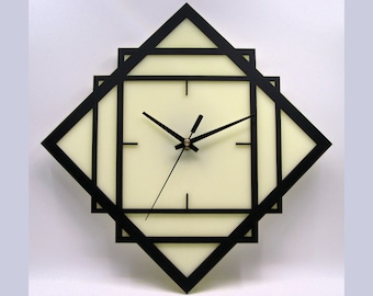 Laser Cut Art Deco Wall Clock, Geometric Acrylic Handmade, USA