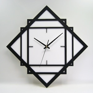 Laser Cut Acrylic Handmade Art Deco Wall Clock: Black & White Acrylic, Silent Sweep