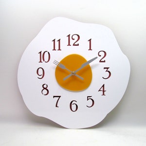 Laser Cut Fried Egg Kitchen Clock: Handmade Acrylic Wall Decor
