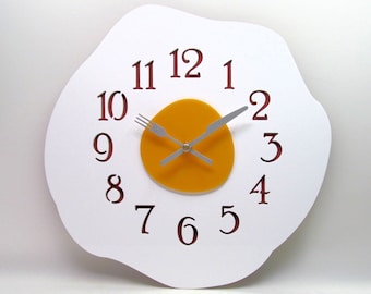 Laser Cut Fried Egg Kitchen Clock: Handmade Acrylic Wall Decor