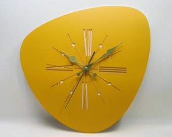 Handmade Mid-Century Atomic Wall Clock, Roman Numerals, Acrylic MCM Design
