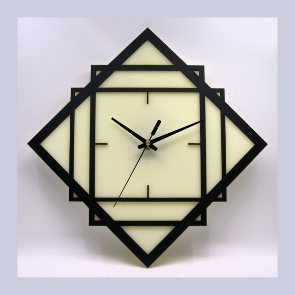 1930's Art Deco Style Wall Clock, 3 Squares, 1920s, Handmade, Made in USA