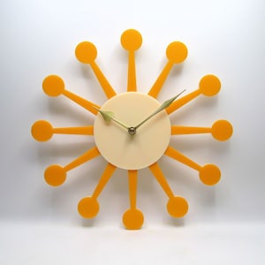 1950's 60's Style Egg Yoke Yellow, Atomic Era Sunburst clock, Handmade, Mid-Century, Starburst, USA, MCM