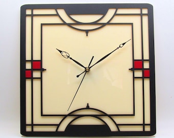 Laser Cut Acrylic Art Deco Style wall clock 1930s, 1920's Handmade Art Nouveau USA