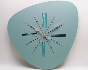 1950's Style wall clock, Mid-Century, Roman Numeral, Made in USA, green, sage clock, mid century, retro, atomic era