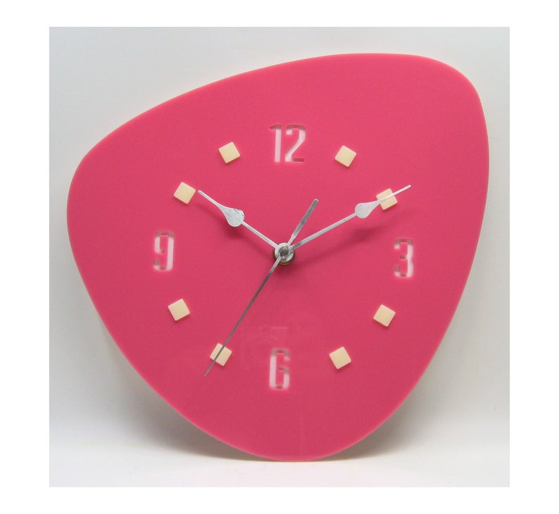 1950's Style Pink wall clock, Mid-Century, Atomic-Era, Handmade, USA image 1