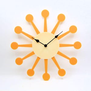 Laser Cut Atomic Sunburst Clock Daffodil Yellow Mid-Century Modern