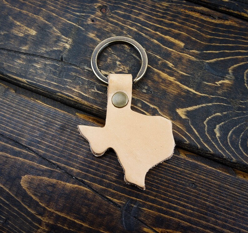 Texas key chain natural veg tan Etsy