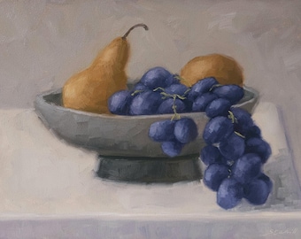 Original Oil Painting: Still Life with Grapes and Pears, 6x8 inches, Unframed