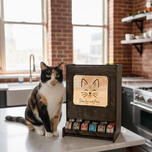 Personalized Cat Food Storage: Birch Wood Countertop Dispenser, Pet Supplies