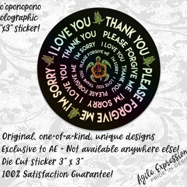 Ho'oponopono Sticker, Holographic Sticker, Ho'oponopono Jewelry, Ho'oponopono Meditation, Ho'oponopono Prayer, Hawaiian Prayer, Laptop Decal