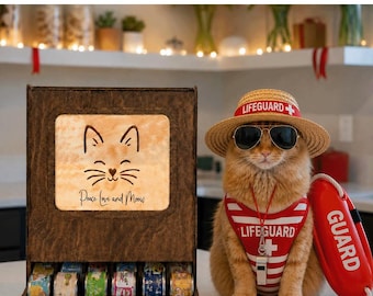 Personalized Cat Food Storage: Birch Wood Countertop Dispenser, Pet Supplies