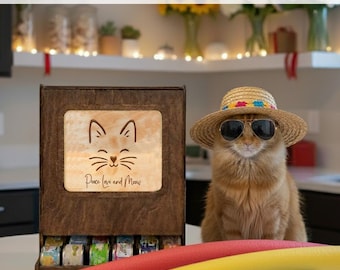 Personalized Cat Food Storage: Birch Wood Countertop Dispenser, Pet Supplies