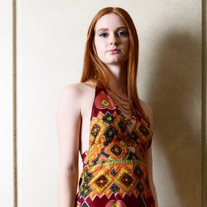 Vintage Multi-Colored Halter Dress image 1