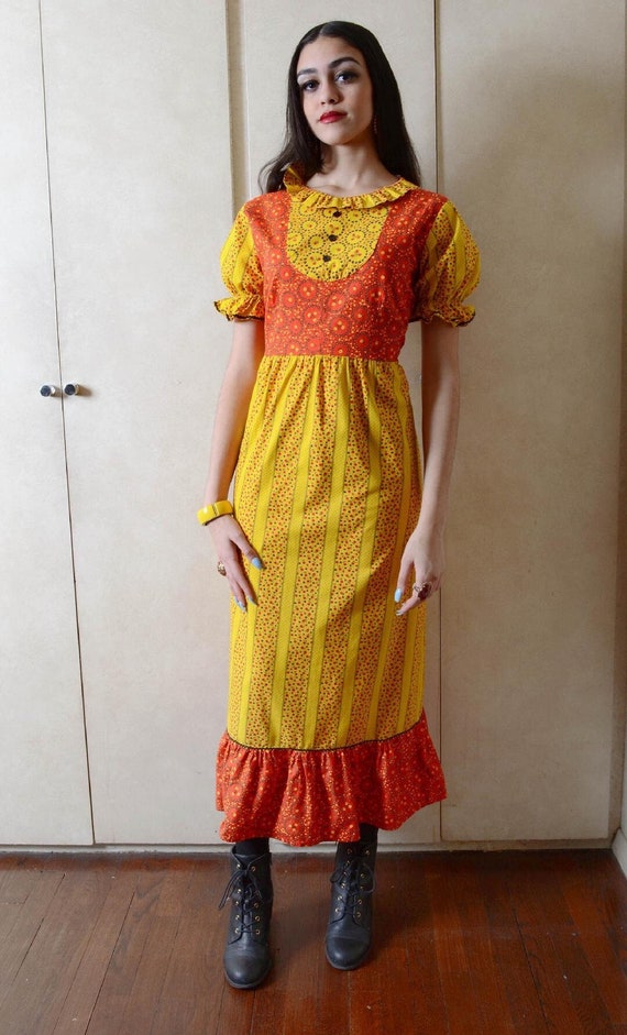 Vintage Orange And Yellow Maxi Dress - Gem