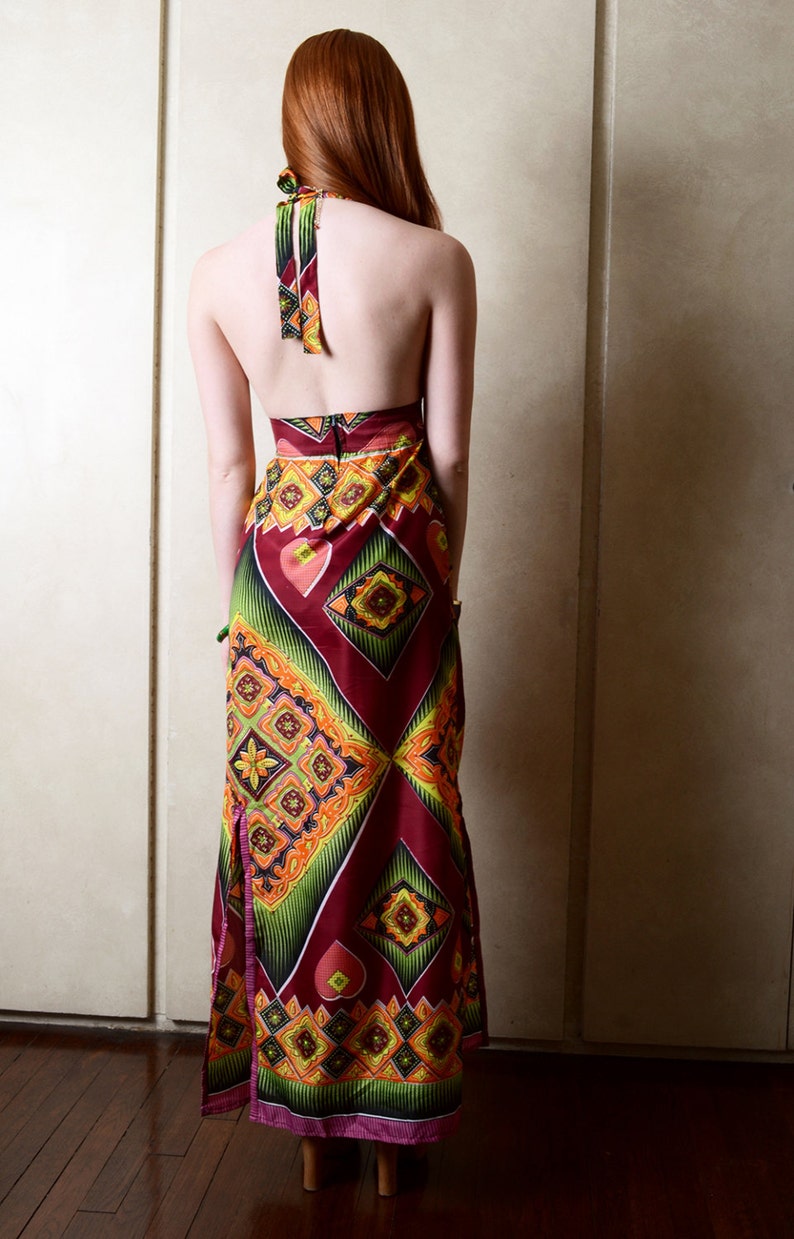 Vintage Multi-Colored Halter Dress image 4