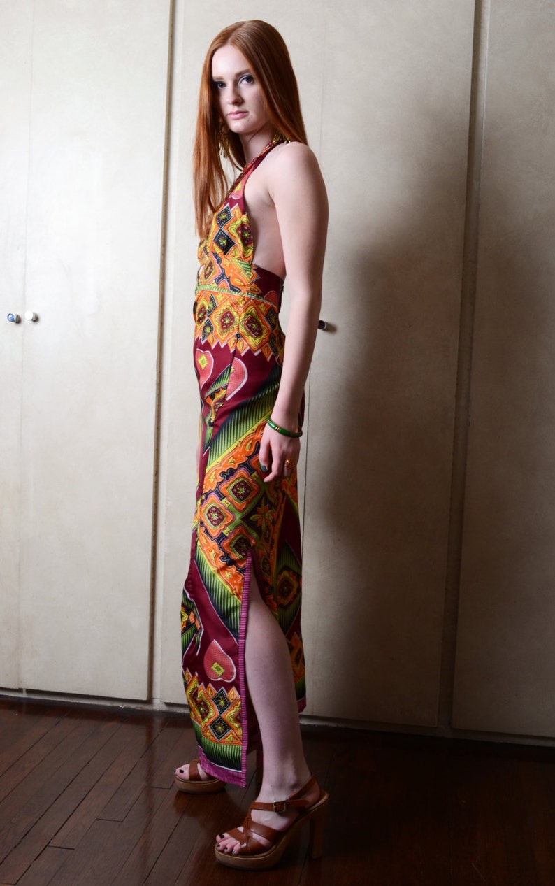 Vintage Multi-Colored Halter Dress image 3