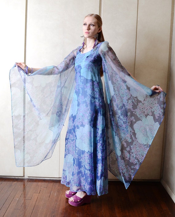 Vintage QUAD Blue & Purple Maxi Dress