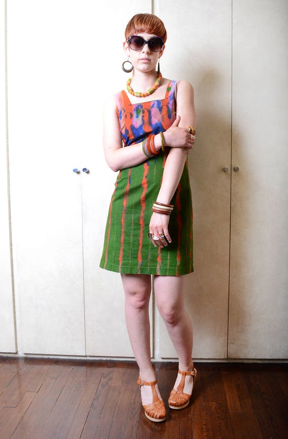 Vintage Blue, Green & Orange Shift Dress - image 2