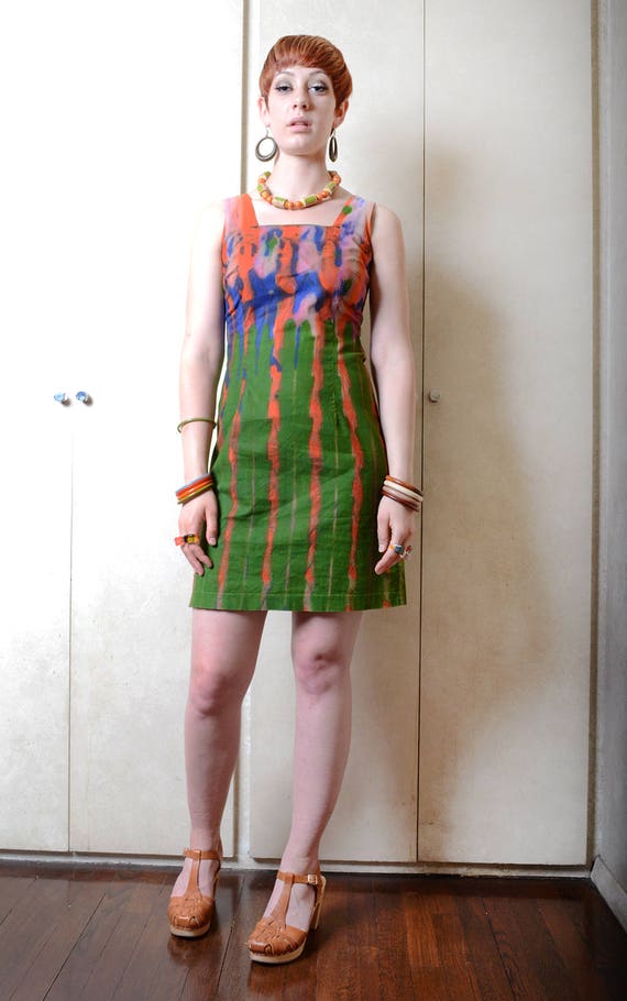 Vintage Blue, Green & Orange Shift Dress - image 3