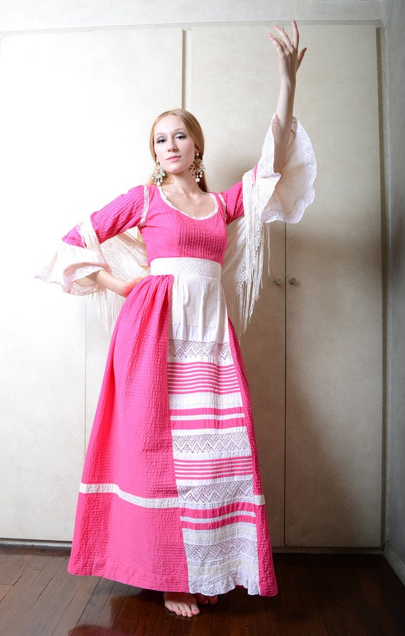 Vintage Pink & White Mexican Dress