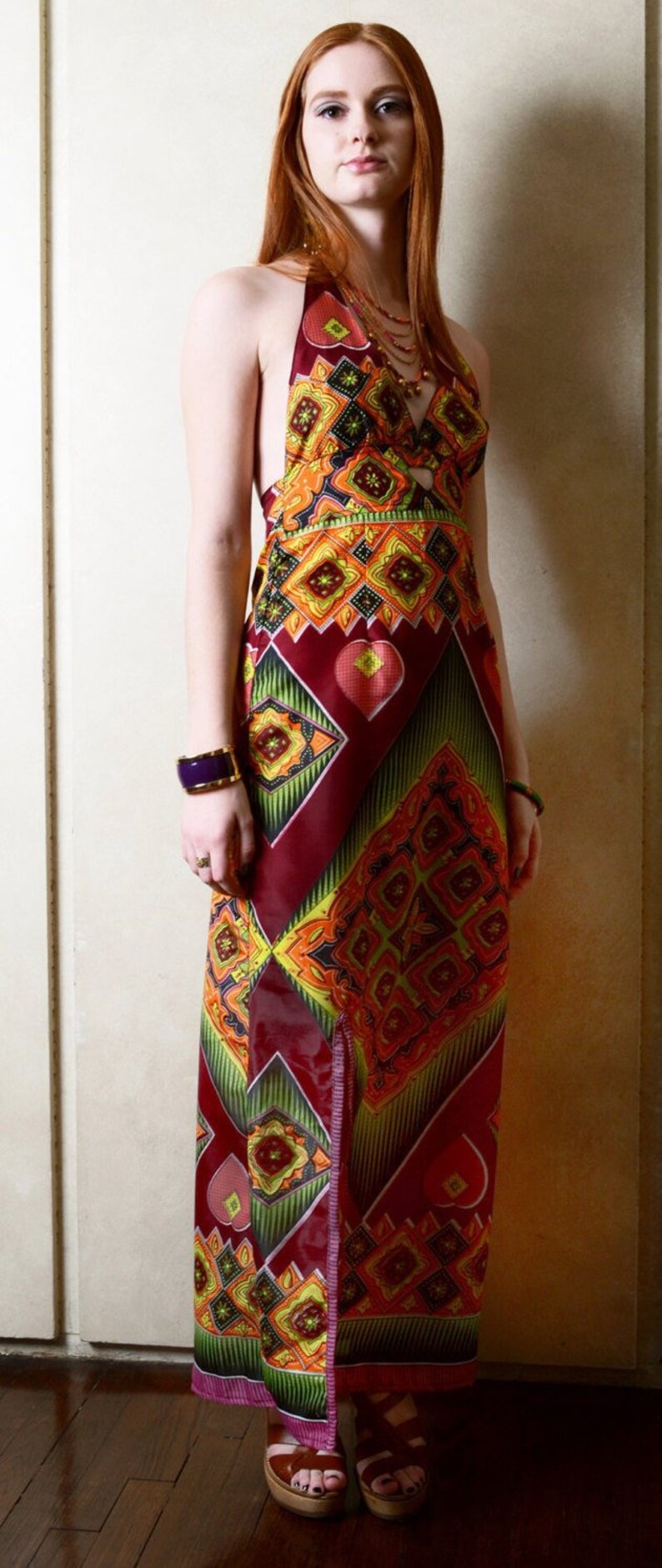 Vintage Multi-Colored Halter Dress image 1