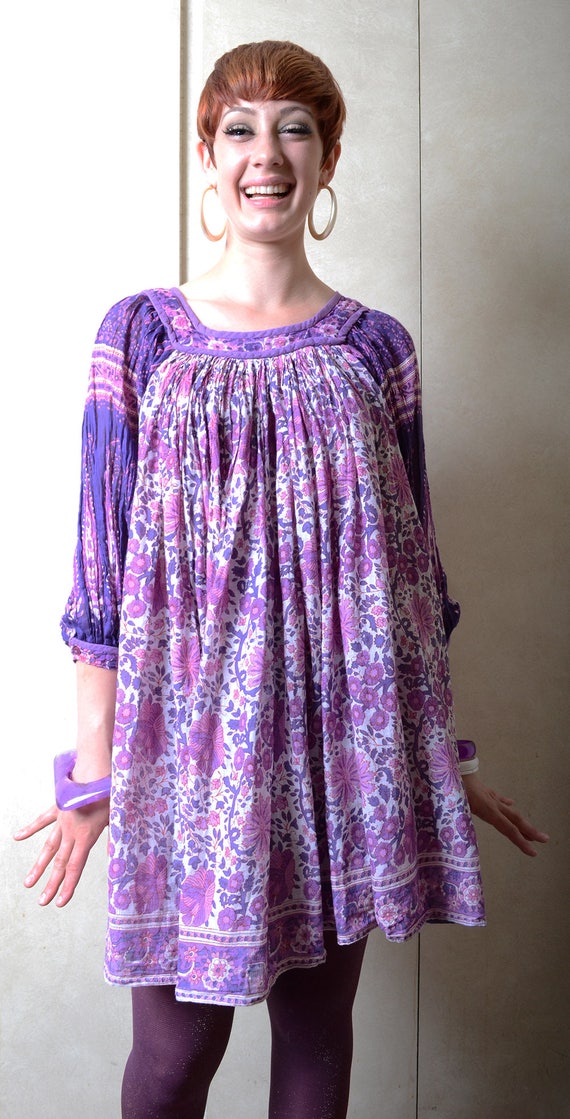 Vintage Purple & White Floral Mini Dress - image 3