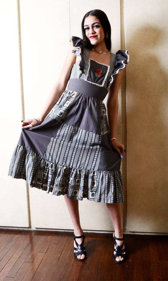 Vintage Black, Grey & White Ruffle Young Edwardian