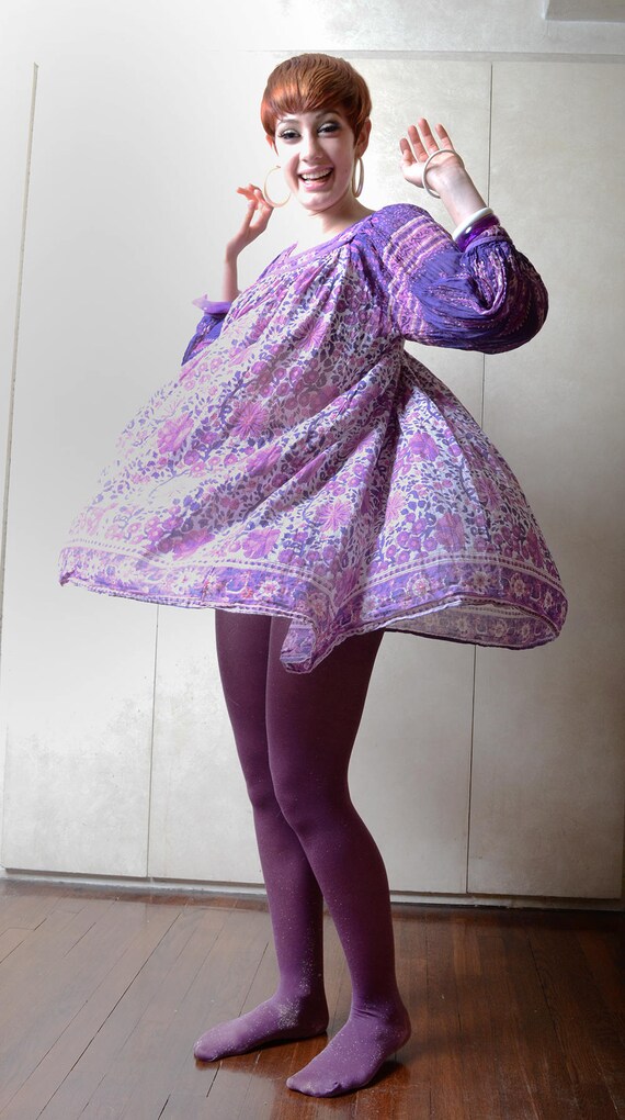 Vintage Purple & White Floral Mini Dress - image 4