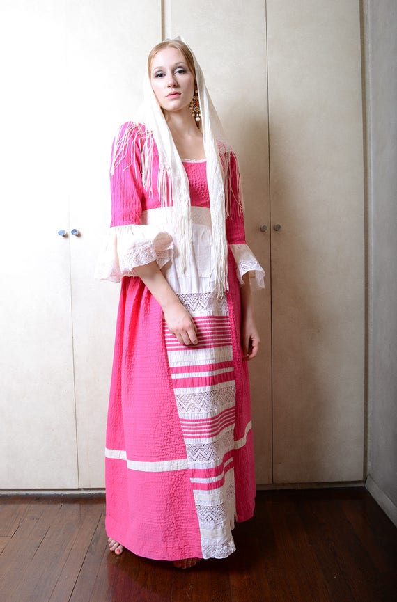 Vintage Pink & White Mexican Dress - image 3