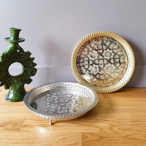 Plateau Français De Style Napoléon III, Métal Peint à La Main Et Or France Début De Lannée 900