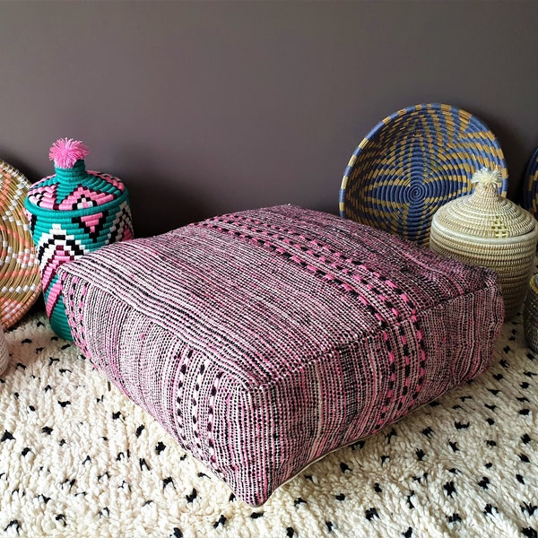 Pouf Berbère en Kilim "Zanafi" en laine - Fait main