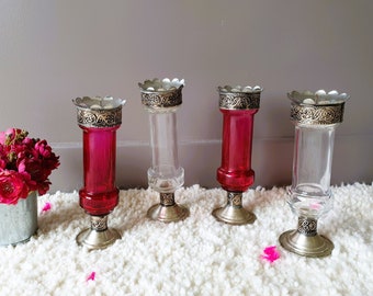 Moroccan candle holder in metal and glass &quot;Transparent&quot; or &quot;Garnet&quot; - Handmade
