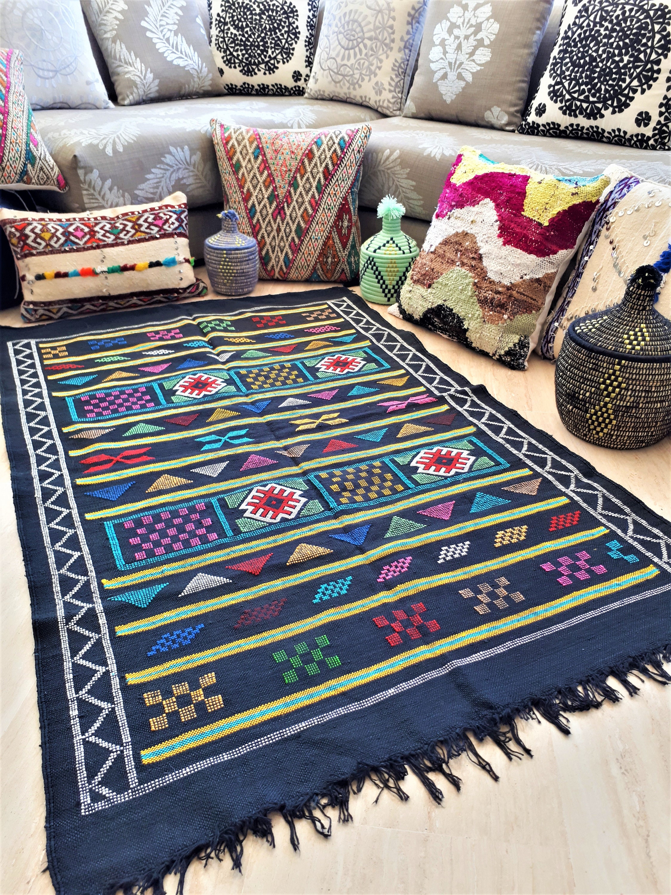 Tapis Kilim Berbère en Sabra - Qualité Supérieure Fait Main