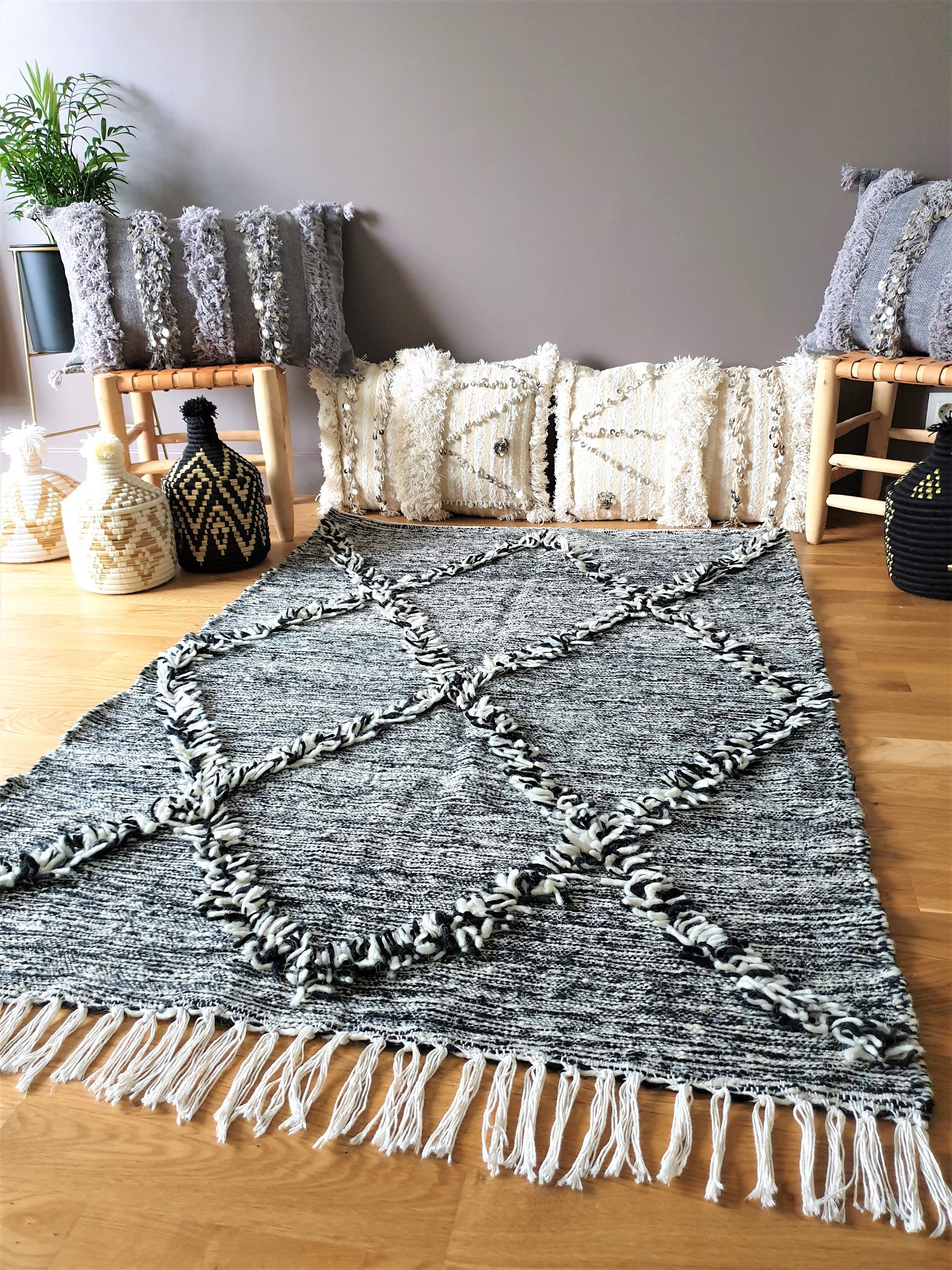 Tapis Kilim Berbère Zanafi en Laine - Fait Main