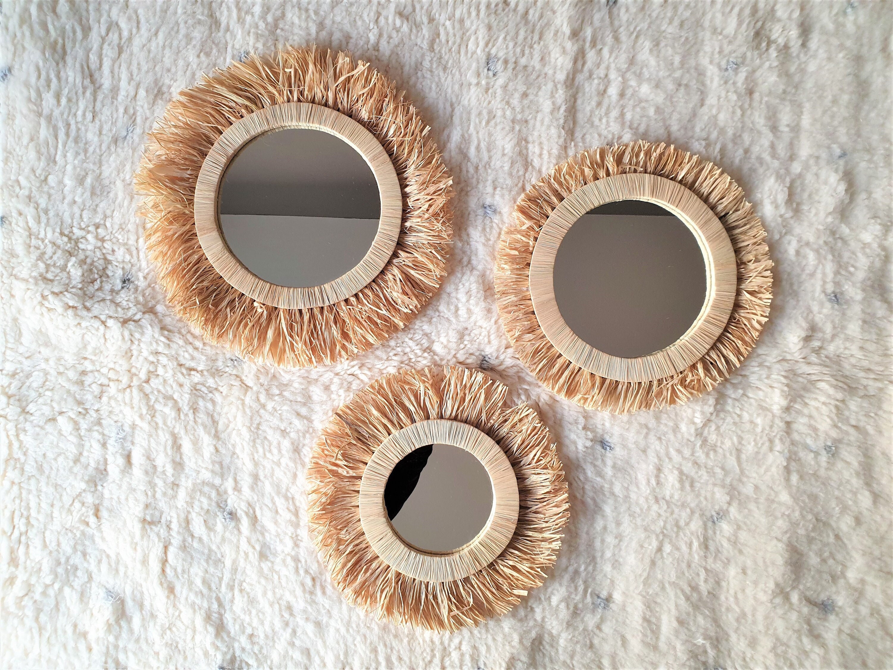 Miroir en Raphia - 3 Tailles Disponibles L/M S Fait Main