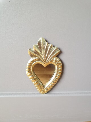 Specchio Da Parete Ex-voto "Cuore" In Ottone Dorato Cesellato - Fatto A Mano - Italia