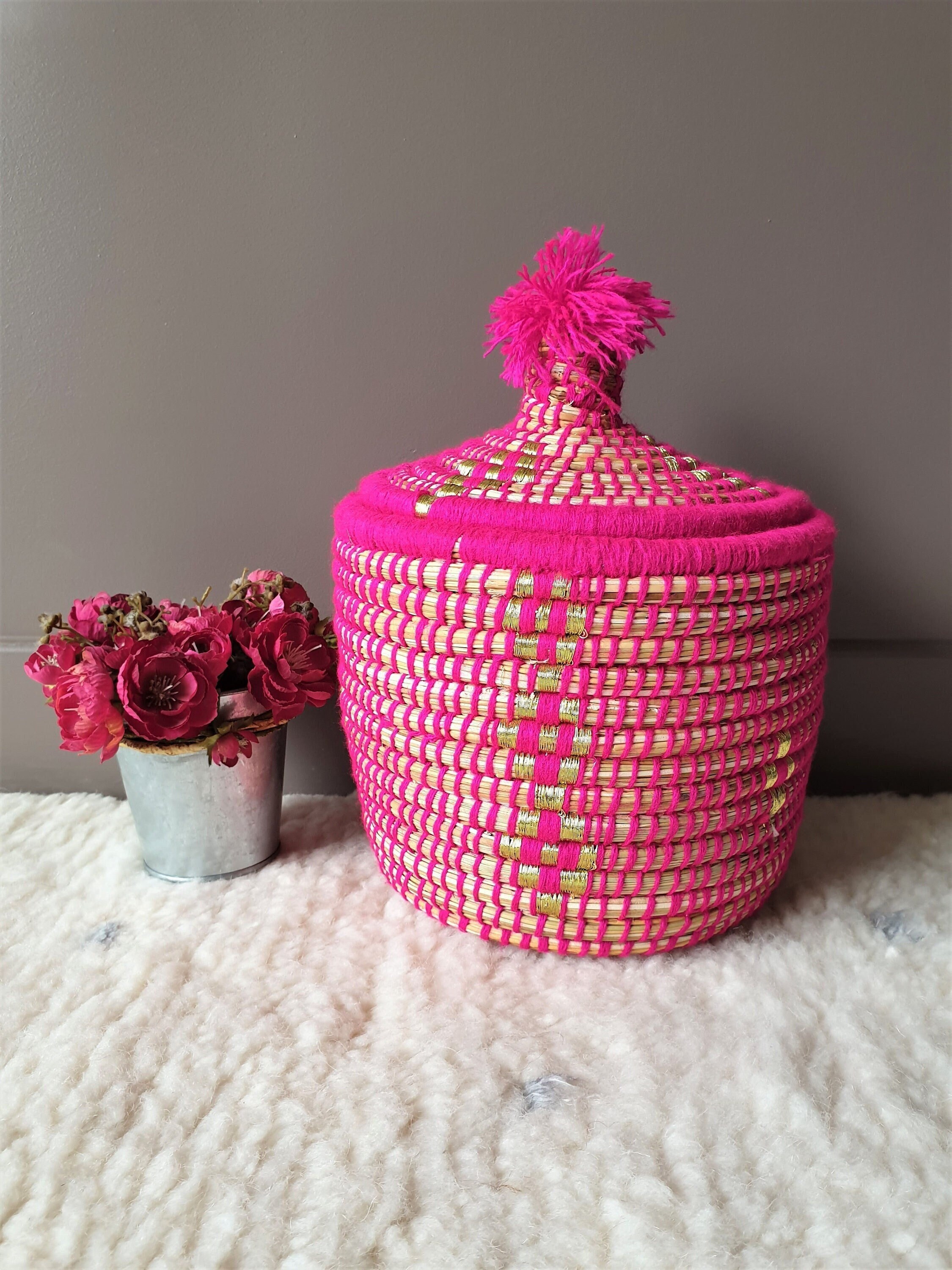 Corbeille Berbère Tissée à La Main - Osier et Laine