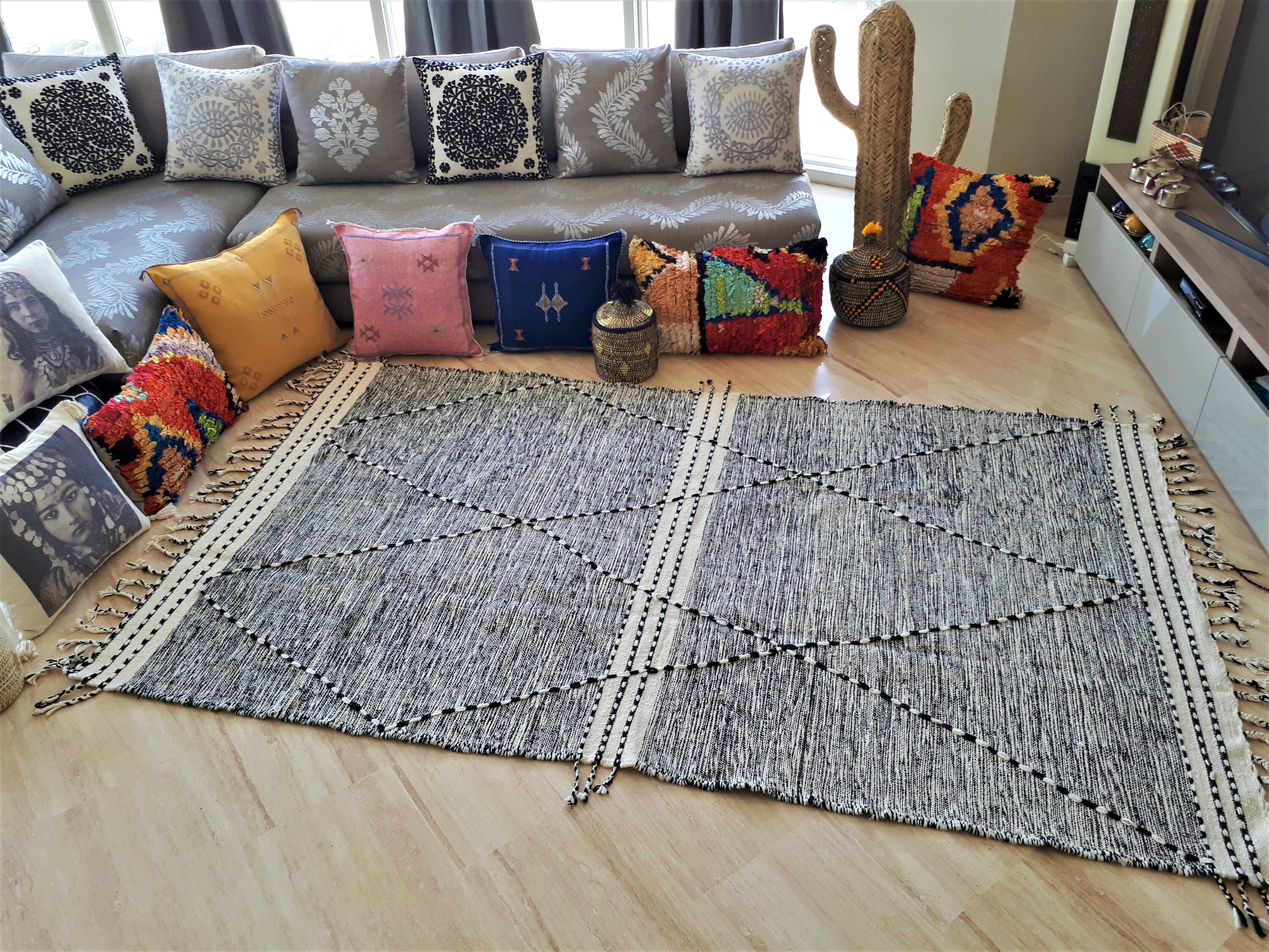 Tapis Kilim Berbère Zanafi en Laine - Qualité Supérieure Fait Main