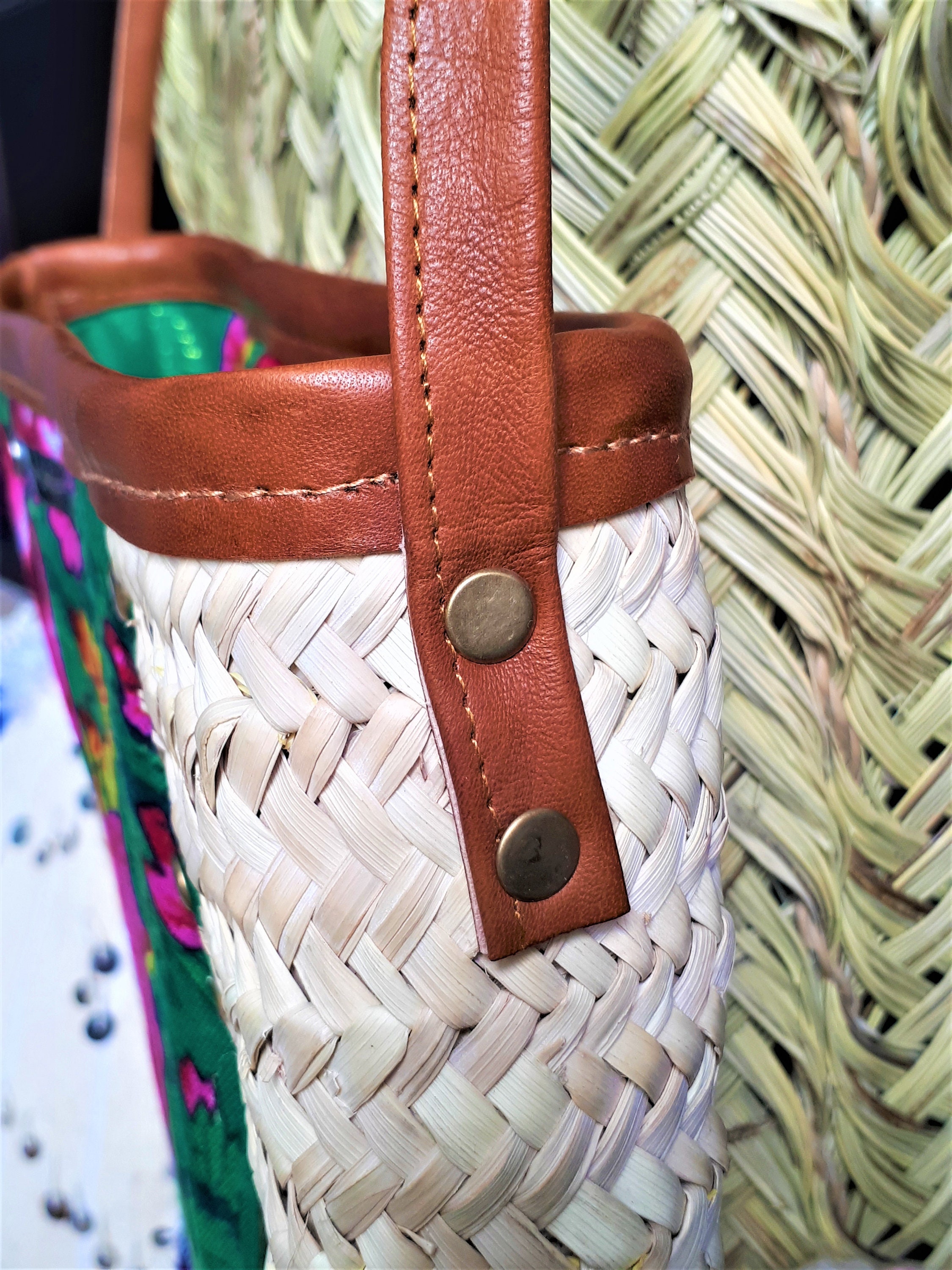 Nana handbag in doum and fabric scarf Handmade | Etsy