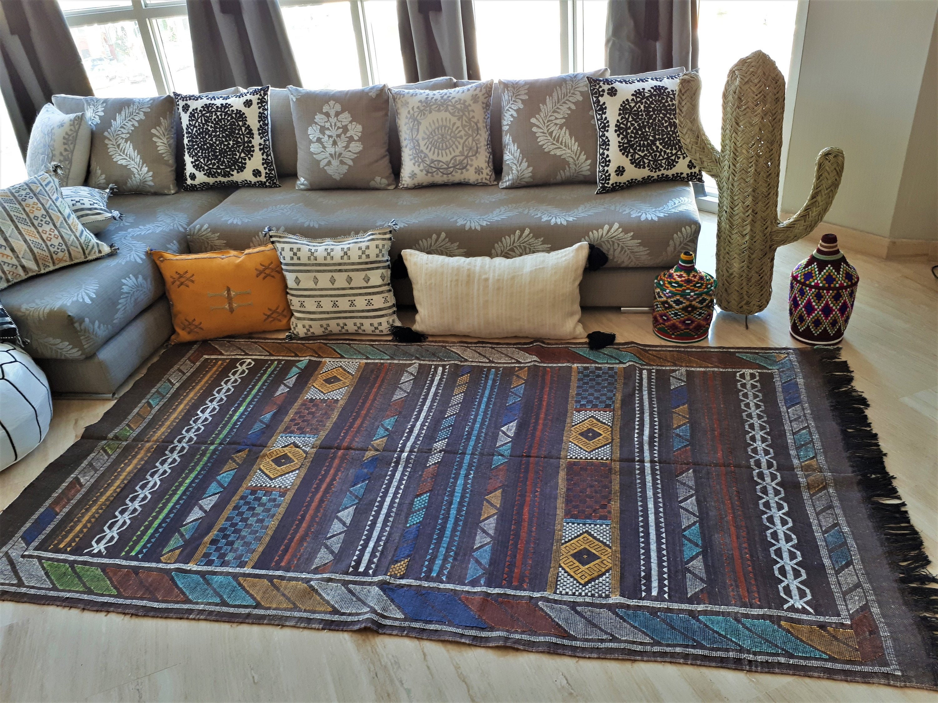 Tapis Kilim Berbère en Sabra - Qualité Supérieure Fait Main