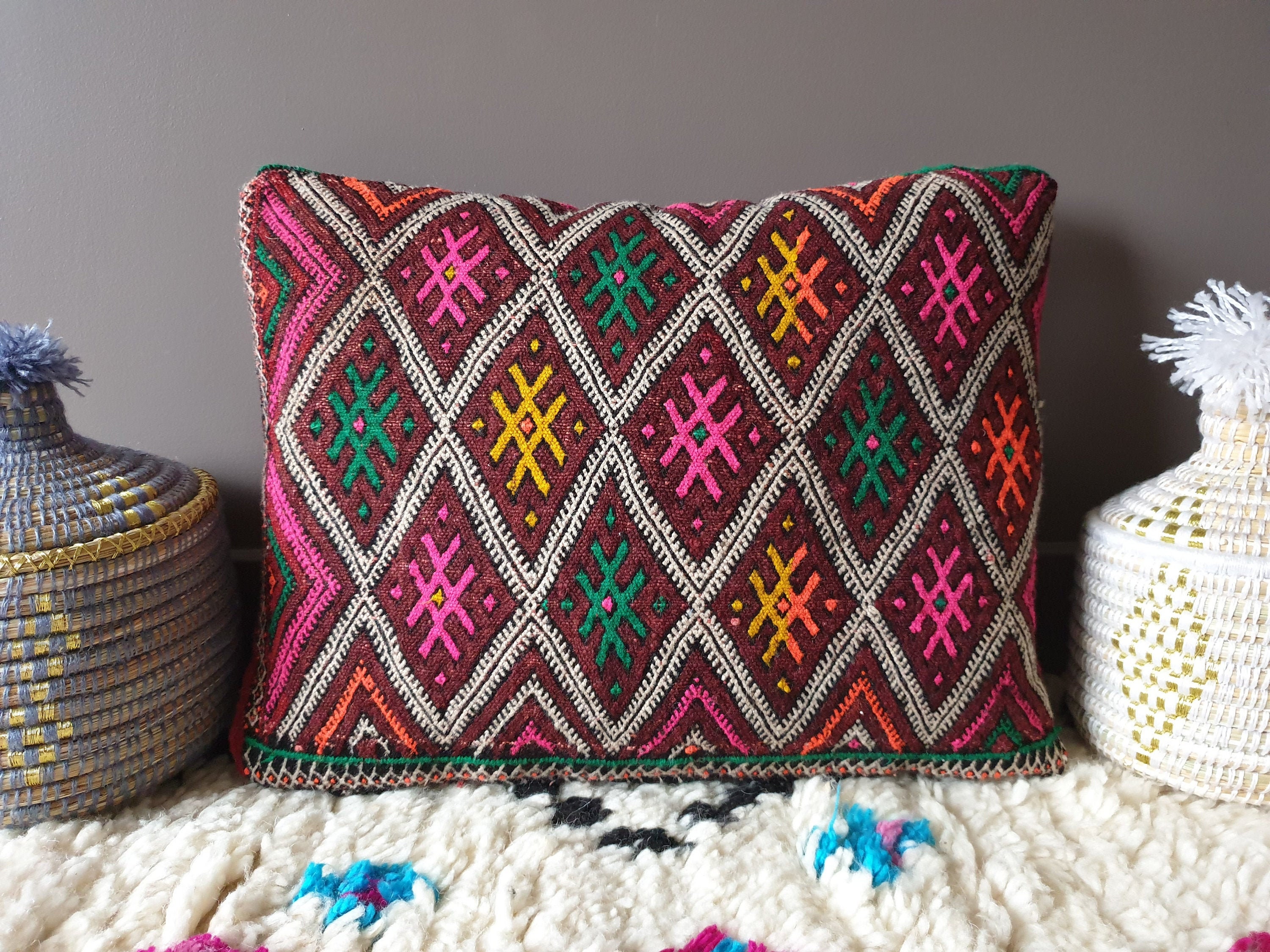 Housse de Coussin Kilim Berbère en Laine - Fait Main