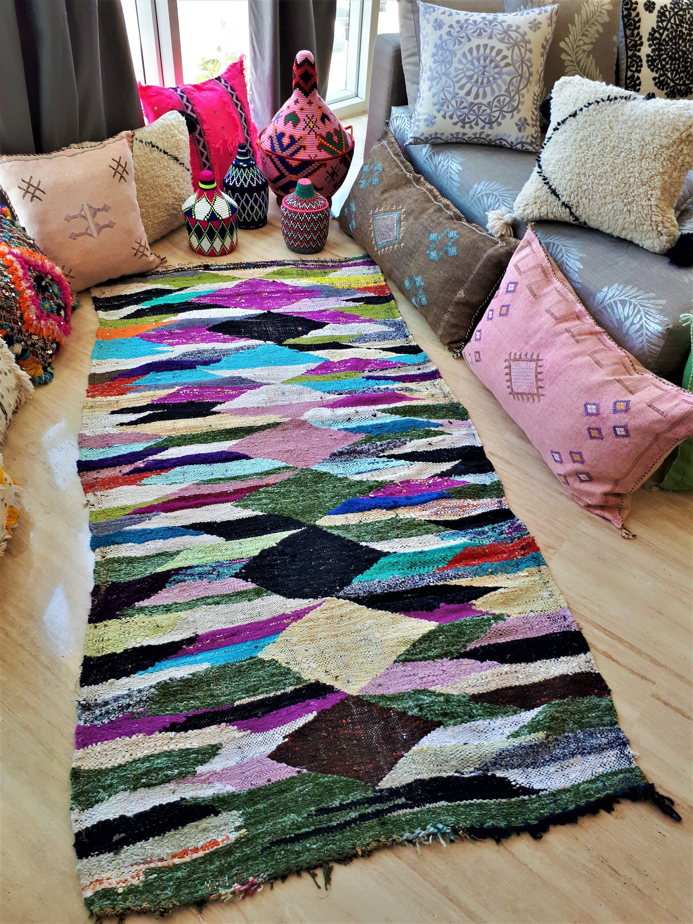 Tapis Berbère Boucherouite Kilim - Fait Main