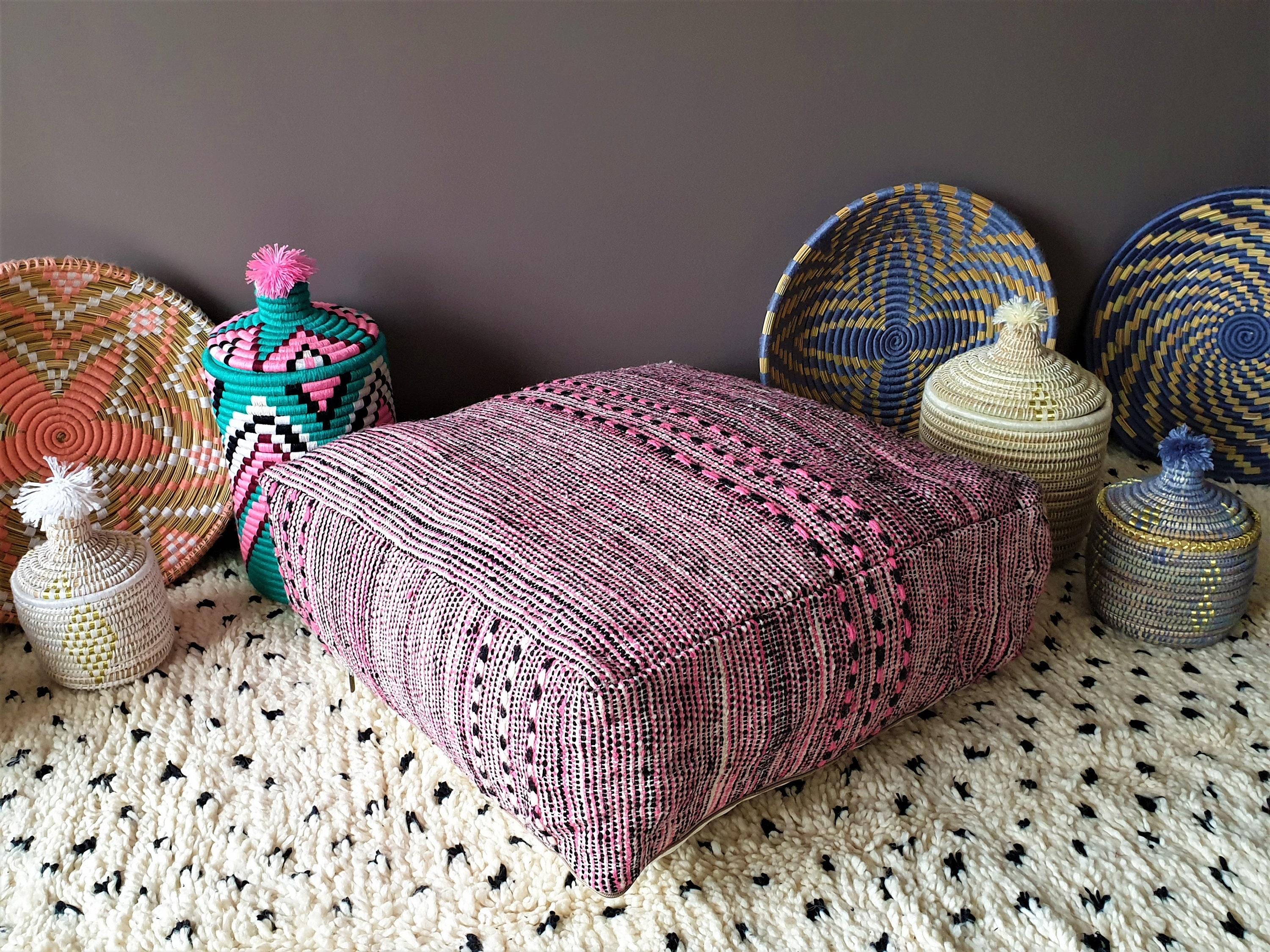 Pouf Berbère en Kilim Zanafi Laine - Fait Main