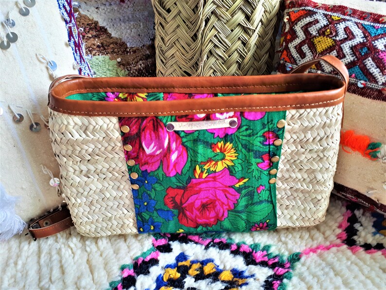 Nana Handbag in Doum and Fabric scarf Handmade Etsy