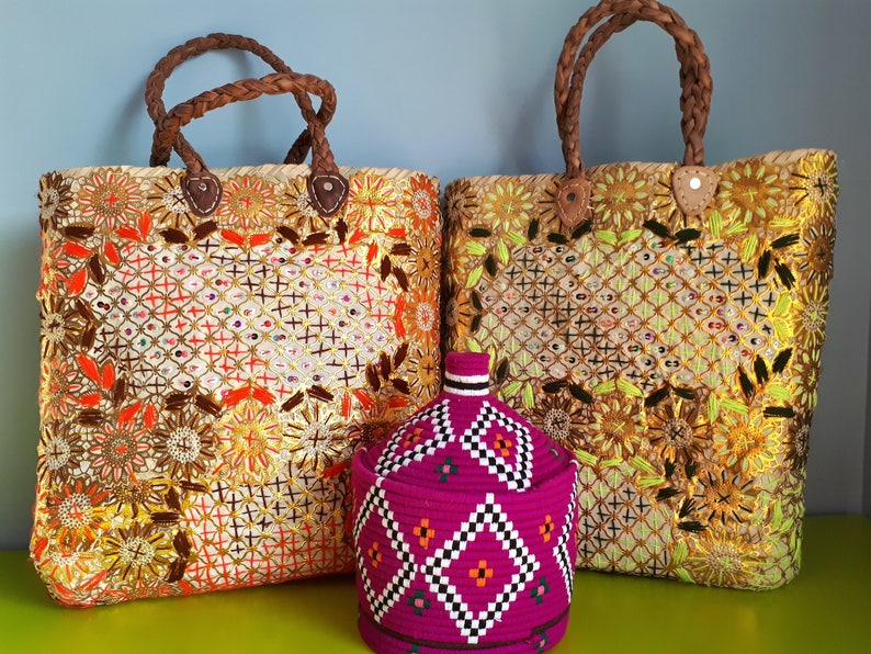 Grand sac cabas tress?� et brod?� avec motifs floraux et anses | Etsy