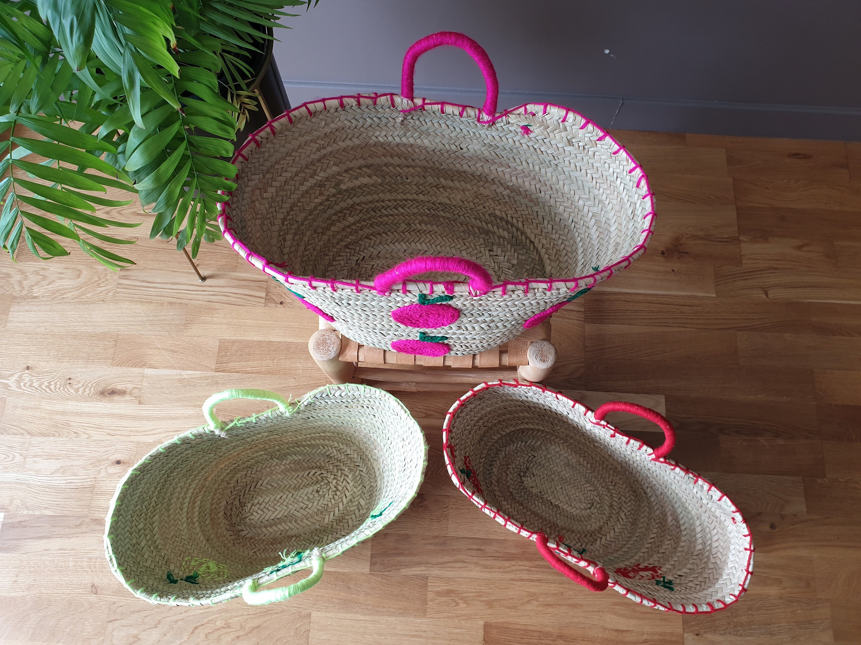 Baskets Woven and Embroidered With Wool Threads, 