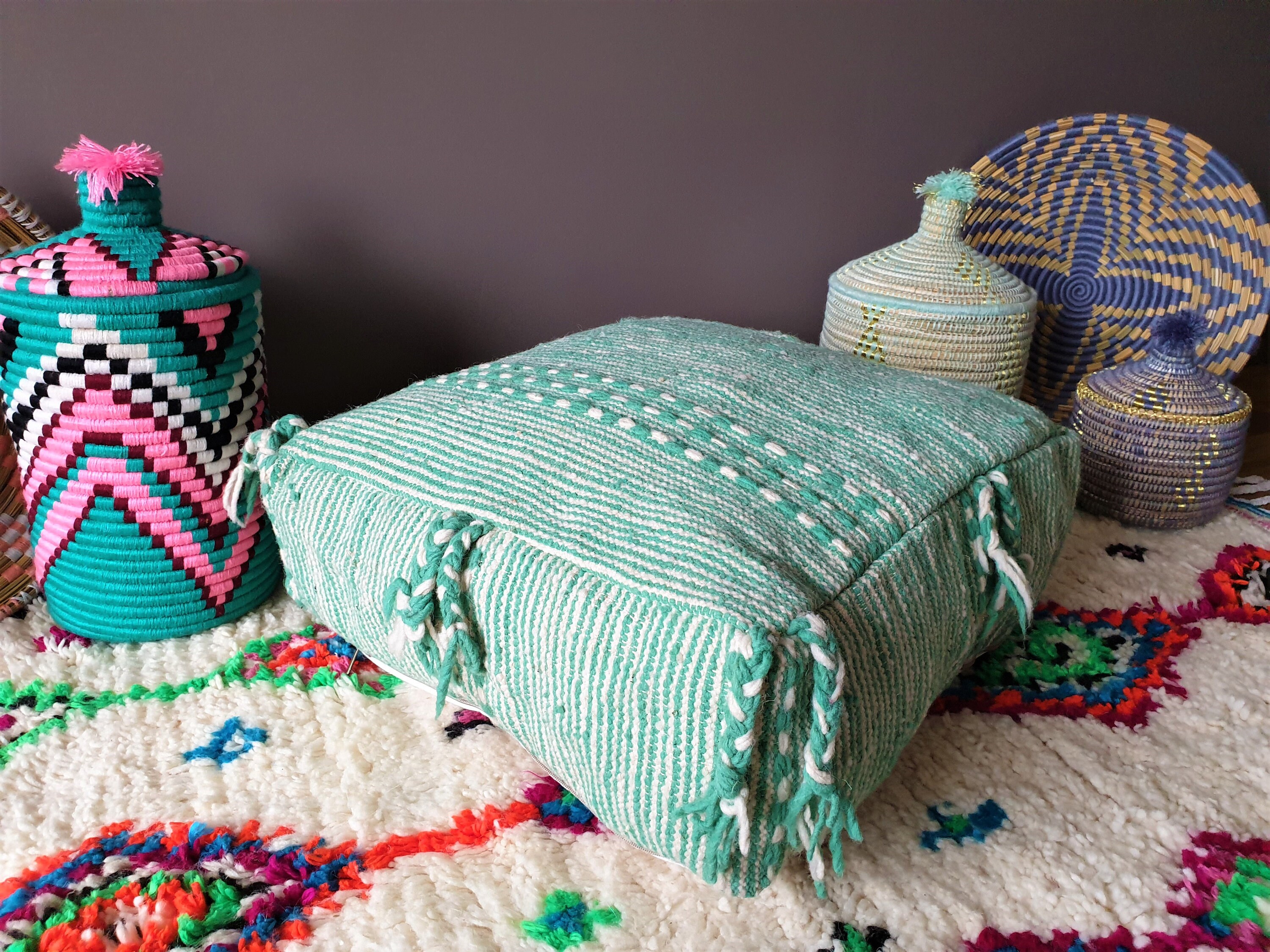 Pouf Berbère en Kilim Zanafi Laine - Fait Main