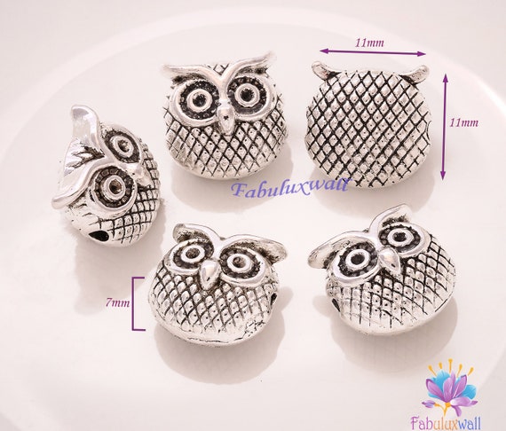 20Pcs Antiqued Silver Tone Animal Owl Birds Spacer Beads Charms 8x10mm