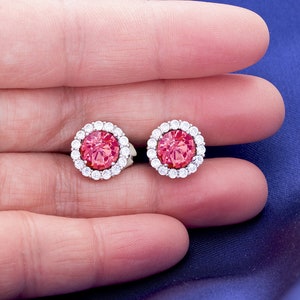 Painless Pink Clip on Earrings, Invisible Hypoallergenic Ear Clips, 12mm Round Cubic Zirconia Non Pierced Earrings, Hot Pink Earrings
